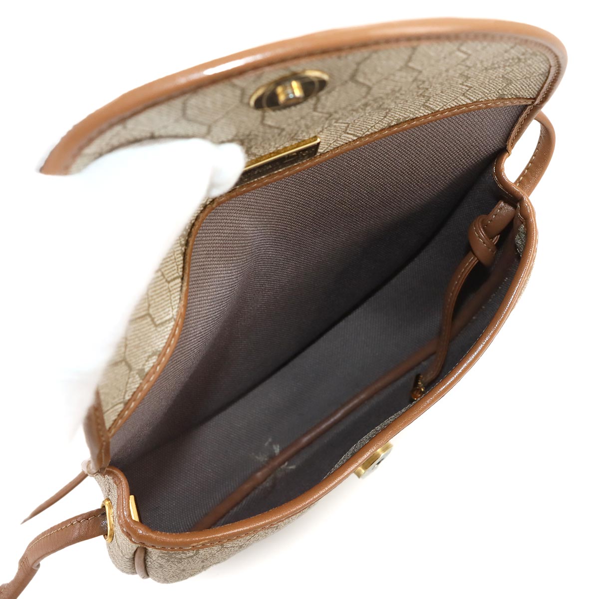 Honeycomb Shoulder Bag PVC Leather Beige Brown Purse