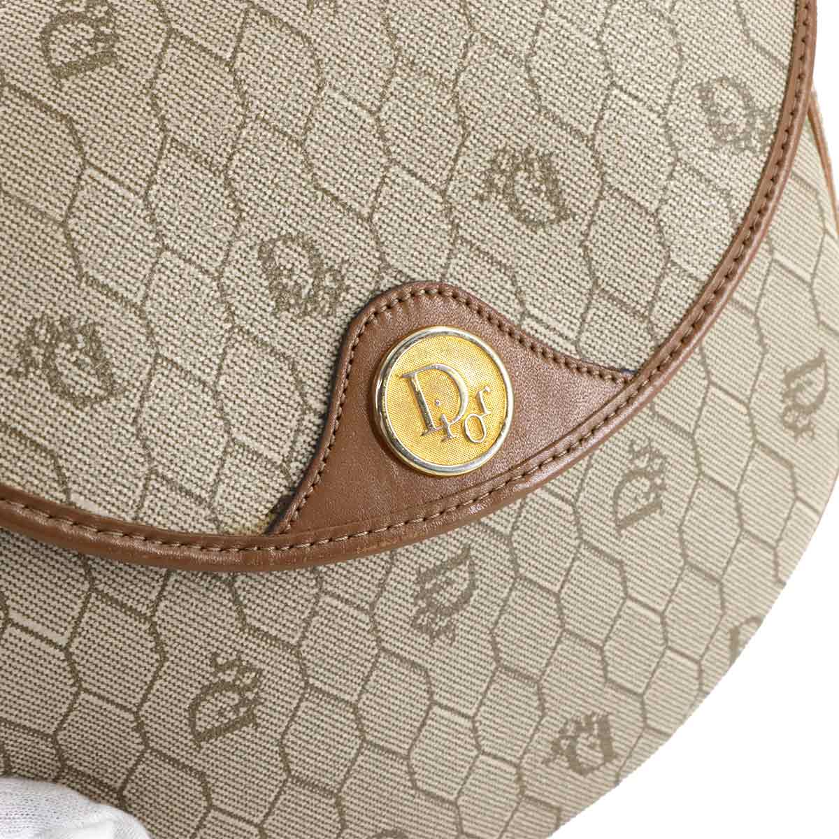 Honeycomb Shoulder Bag PVC Leather Beige Brown Purse