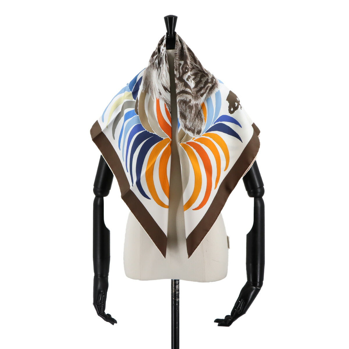 Carre 90 ScarfTigre Royal Silk Marron Blanc Multicolor