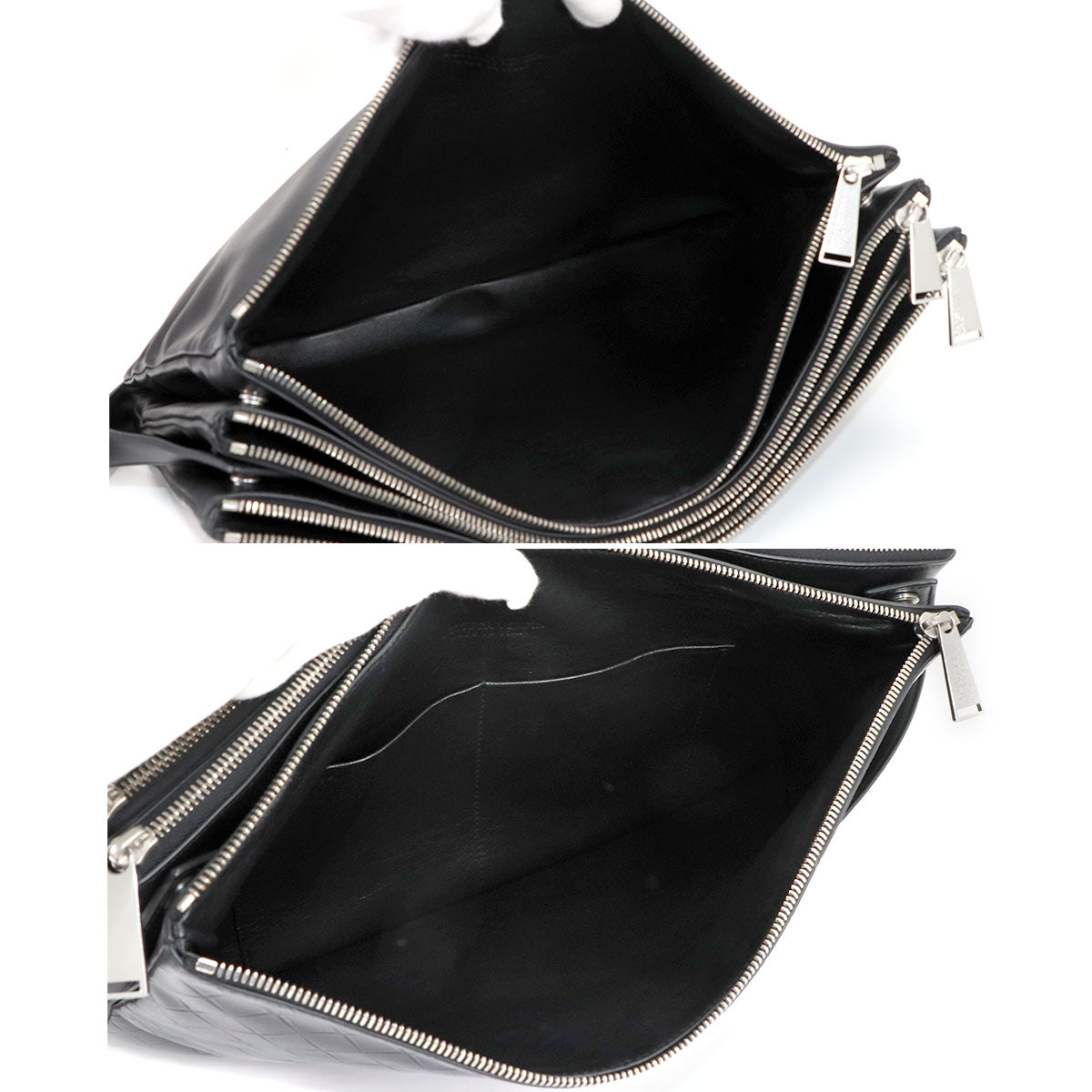 Trio Messenger Shoulder Bag Leather Black Purse