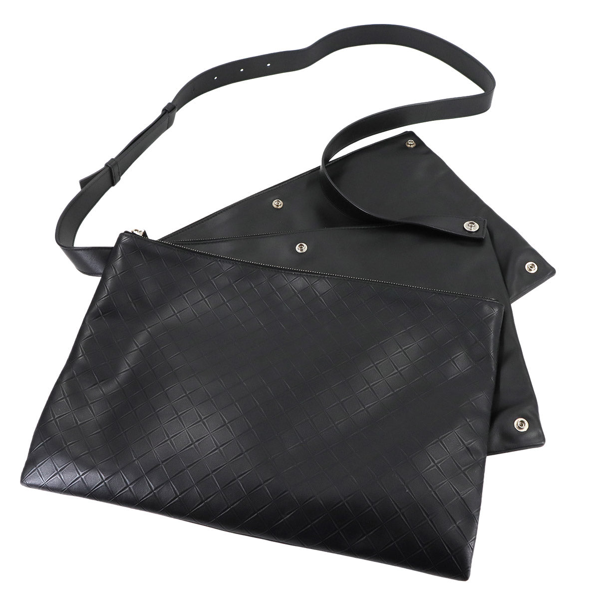 Trio Messenger Shoulder Bag Leather Black Purse