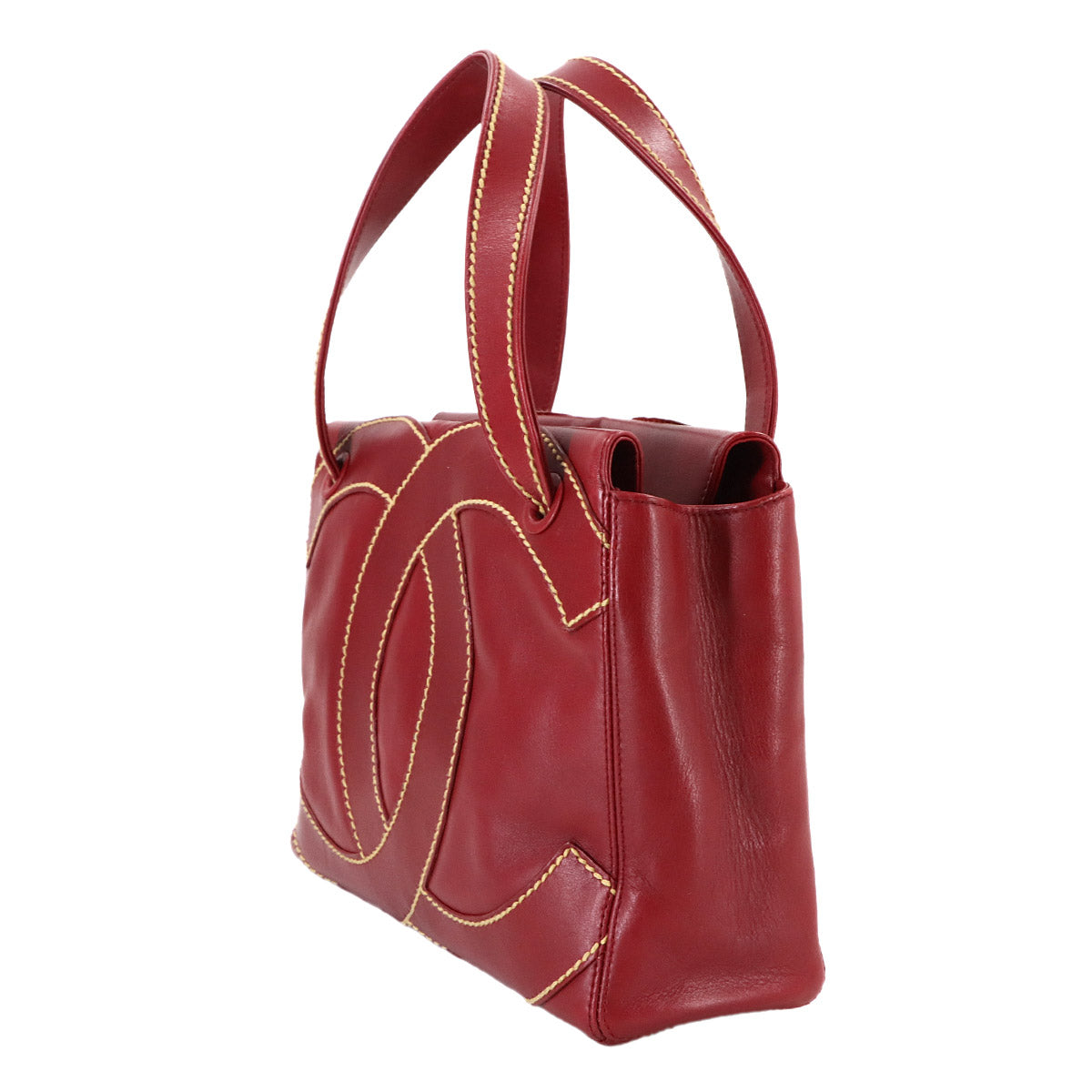 CC logo Hand Bag Leather Red Vintage Purse