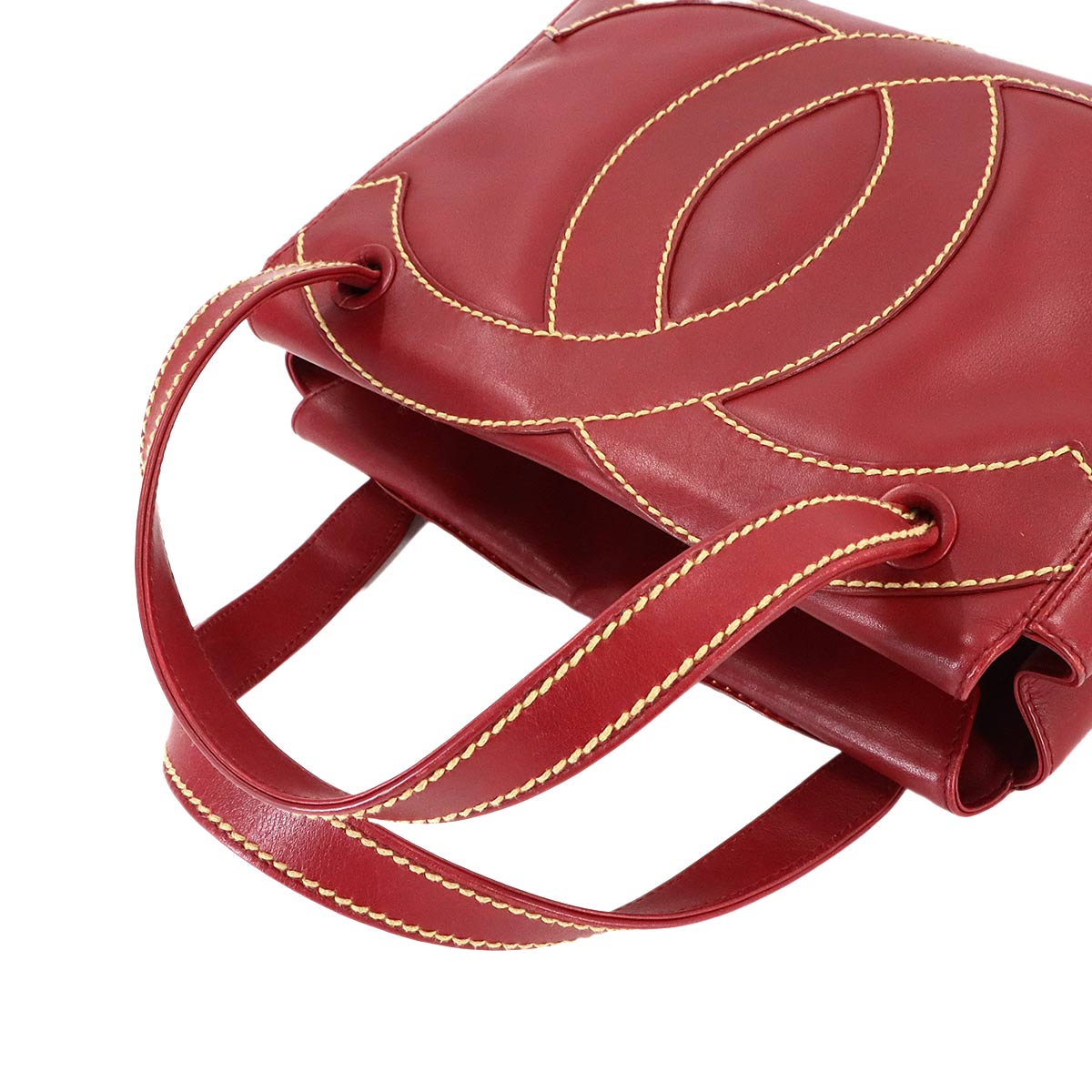 CC logo Hand Bag Leather Red Vintage Purse
