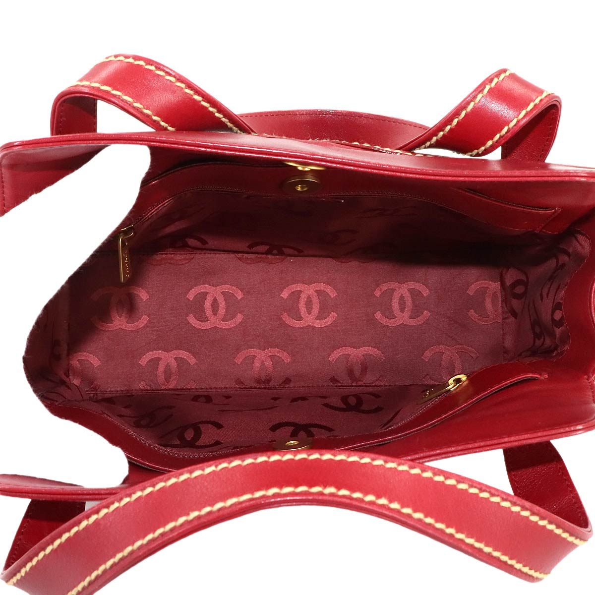 CC logo Hand Bag Leather Red Vintage Purse