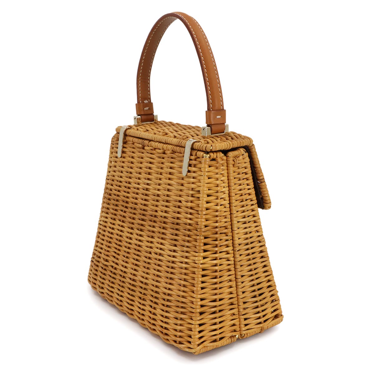Ganchini Hand Bag Rattan Canework Beige Brown