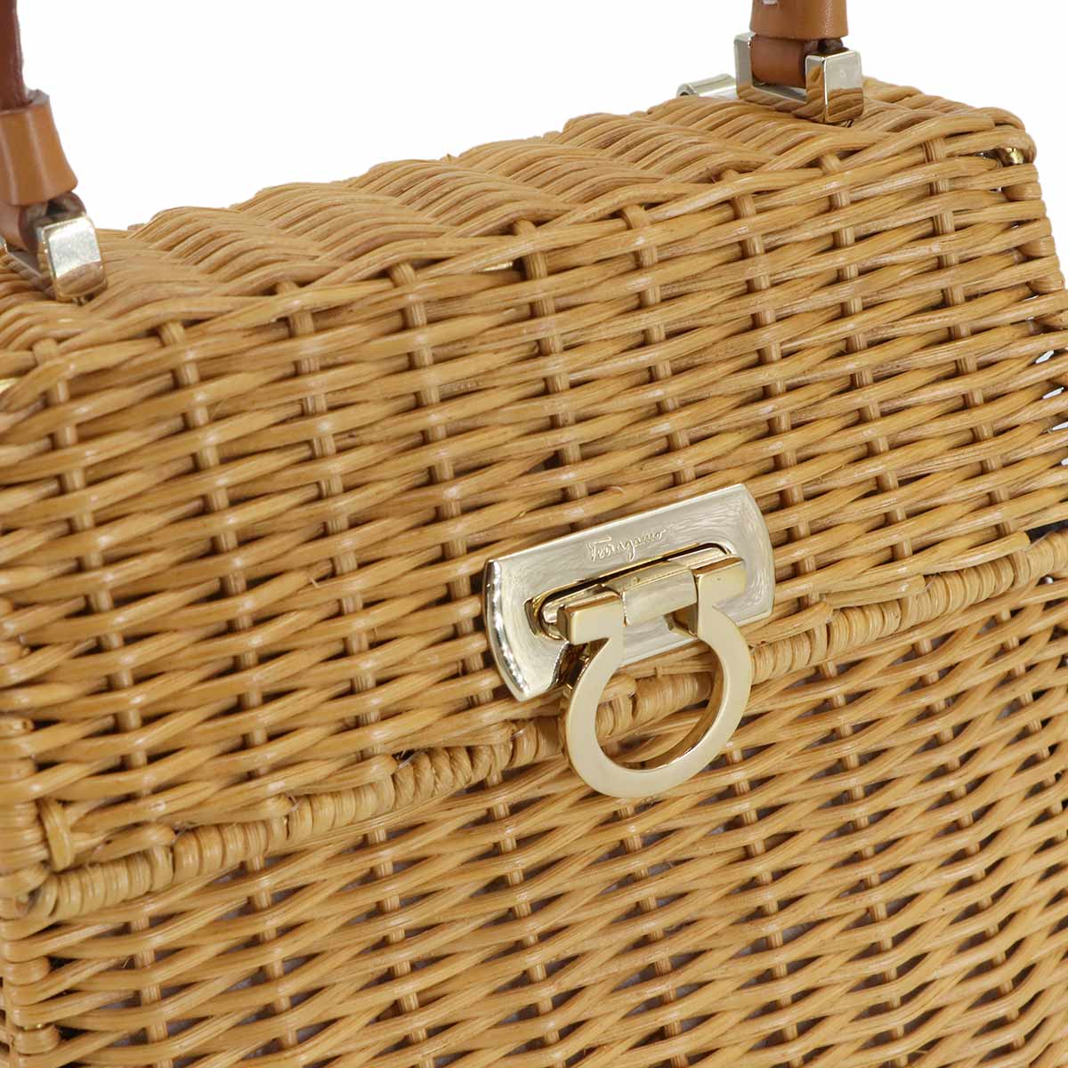 Ganchini Hand Bag Rattan Canework Beige Brown