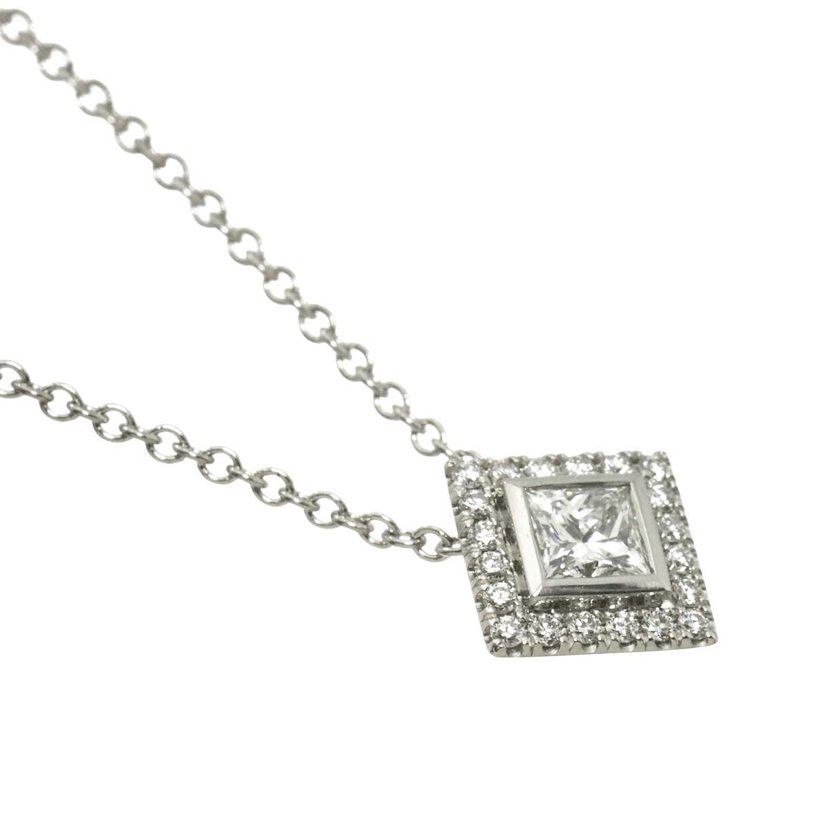 Square Diamond Necklace Platinum