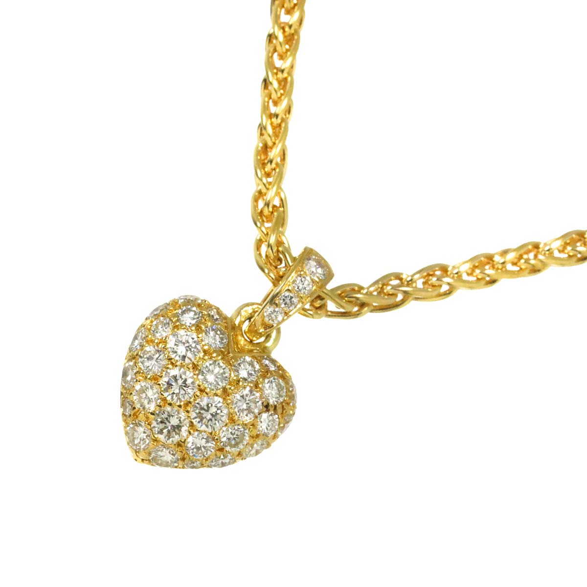 Heart Pave Diamond Necklace 18K Yellow Gold 750