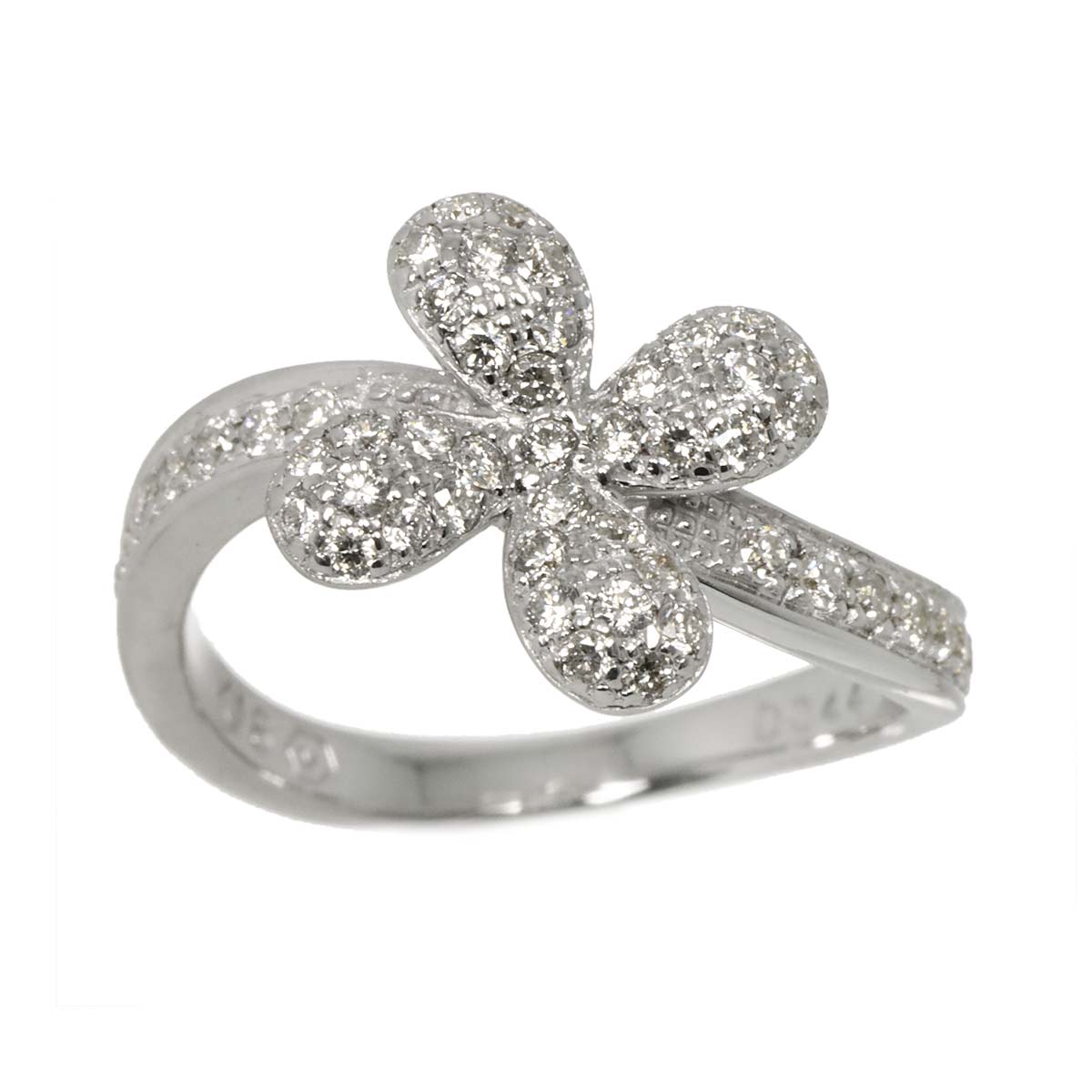 Diamond 0.44ct Flower Ring 18K WG 750 Size4.5-4.75(US)