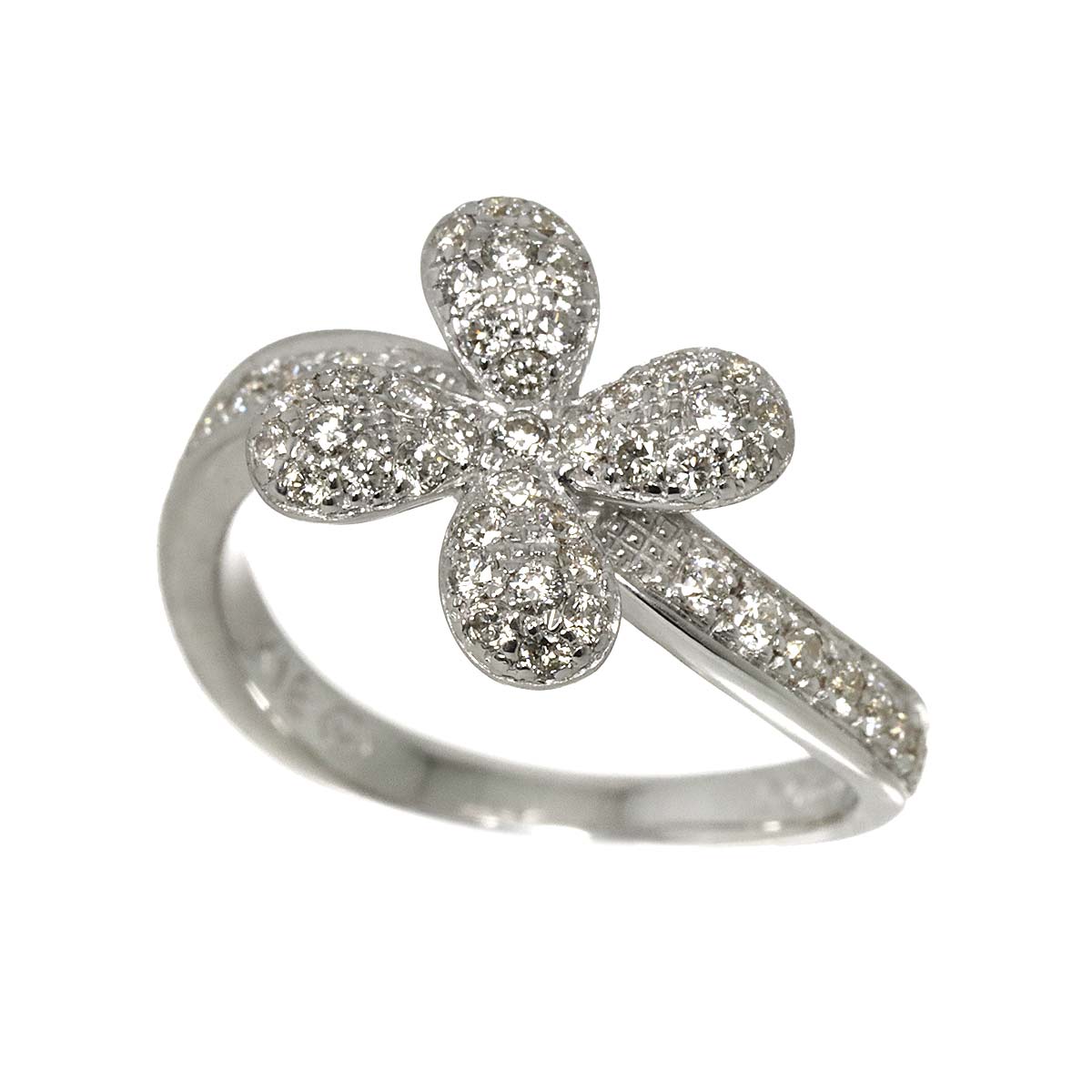 Diamond 0.44ct Flower Ring 18K WG 750 Size4.5-4.75(US)