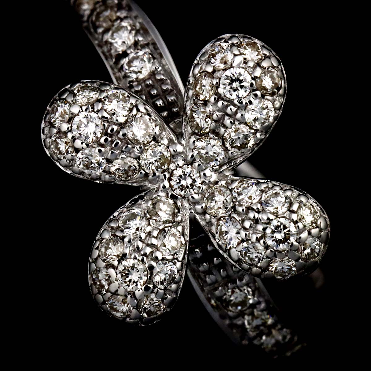 Diamond 0.44ct Flower Ring 18K WG 750 Size4.5-4.75(US)