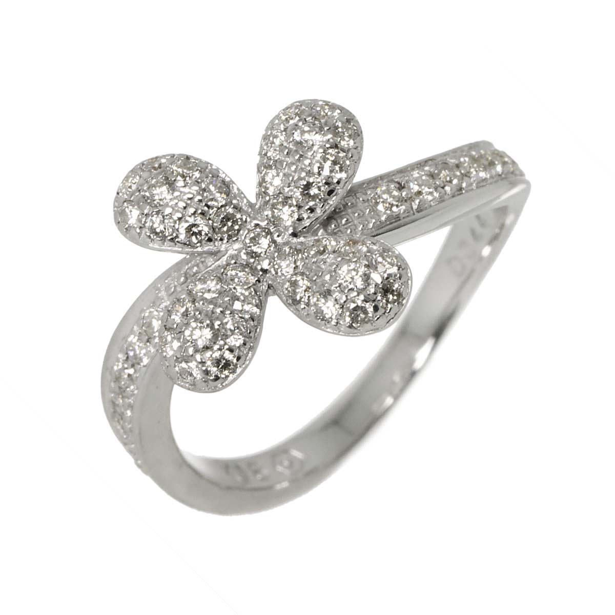 Diamond 0.44ct Flower Ring 18K WG 750 Size4.5-4.75(US)