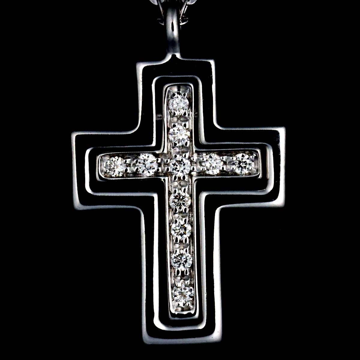 Belle Epoque Mini Diamond Cross Necklace 18K WG 750