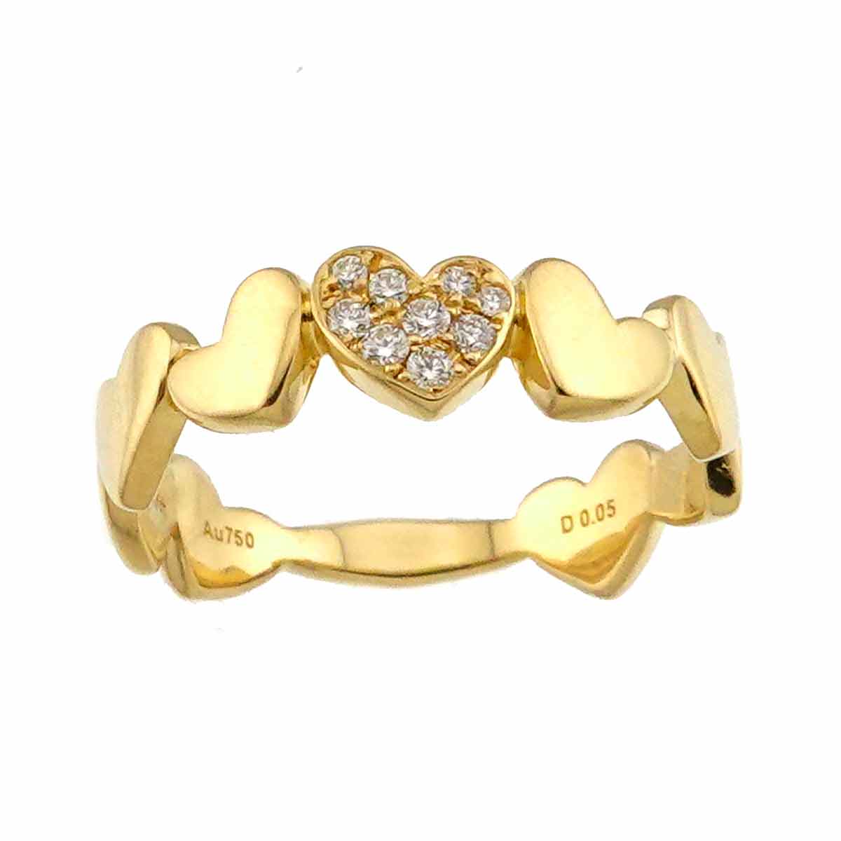 Diamond 0.05ct Heart Ring 18K Yellow Gold 750 Size4.75-5(US)