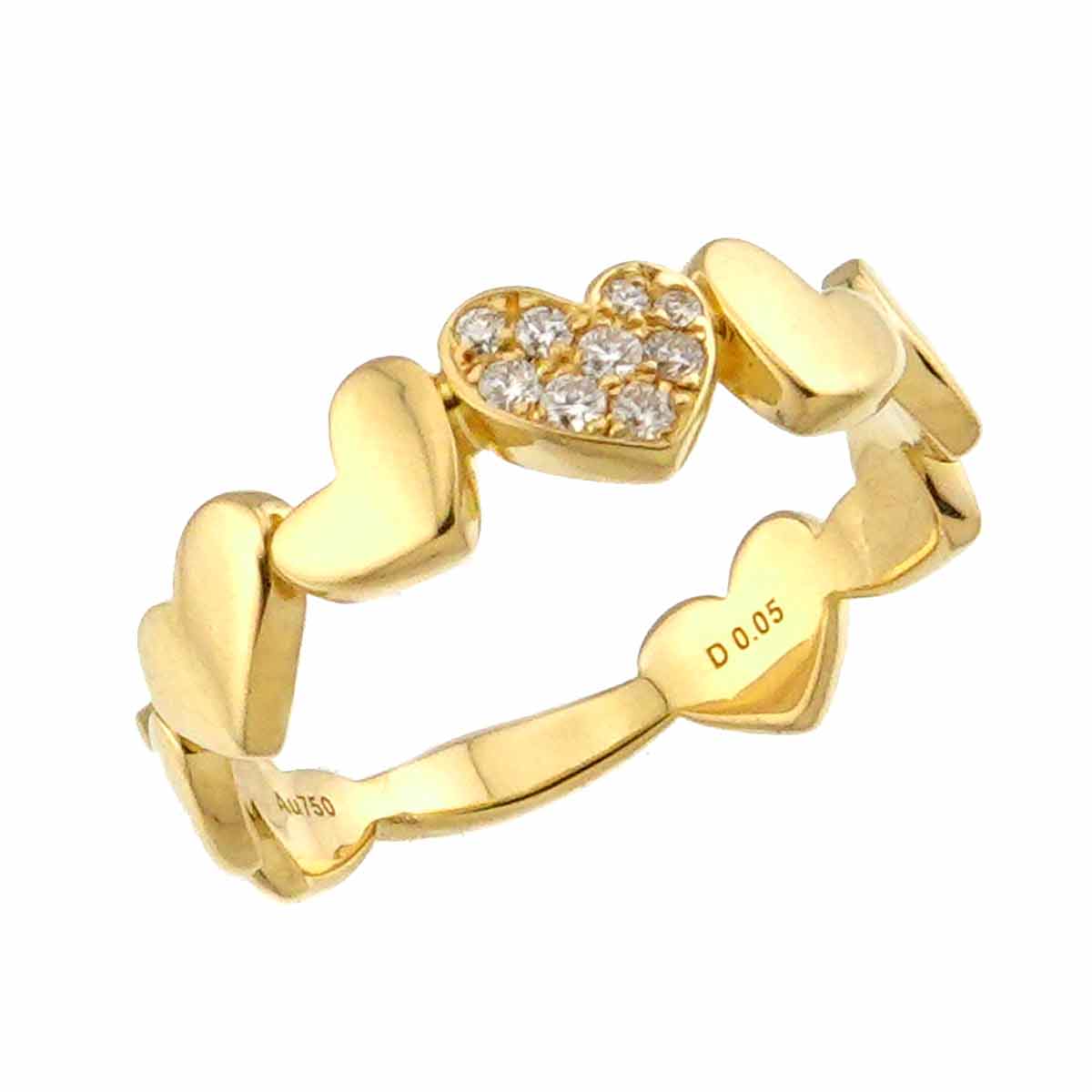 Diamond 0.05ct Heart Ring 18K Yellow Gold 750 Size4.75-5(US)