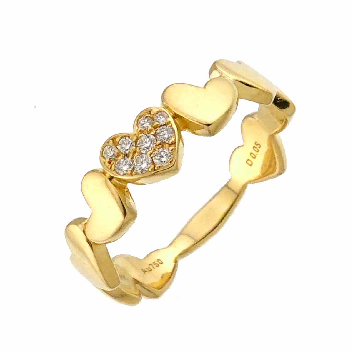 Diamond 0.05ct Heart Ring 18K Yellow Gold 750 Size4.75-5(US)