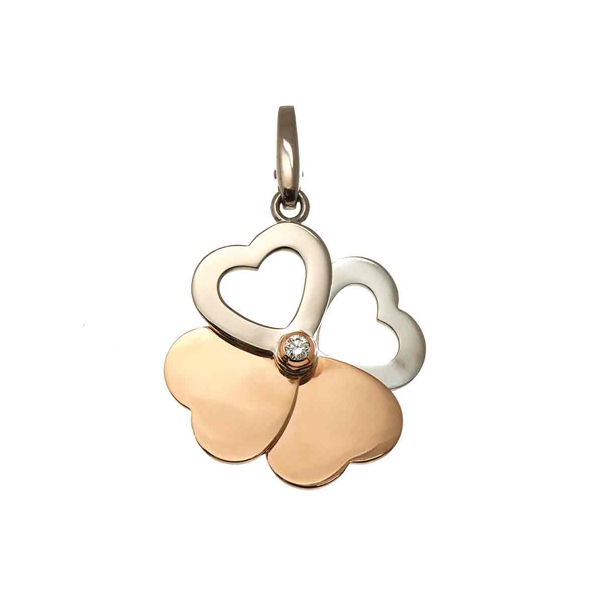 Heart Clover Diamond Pendant Top 18K PG WG 750