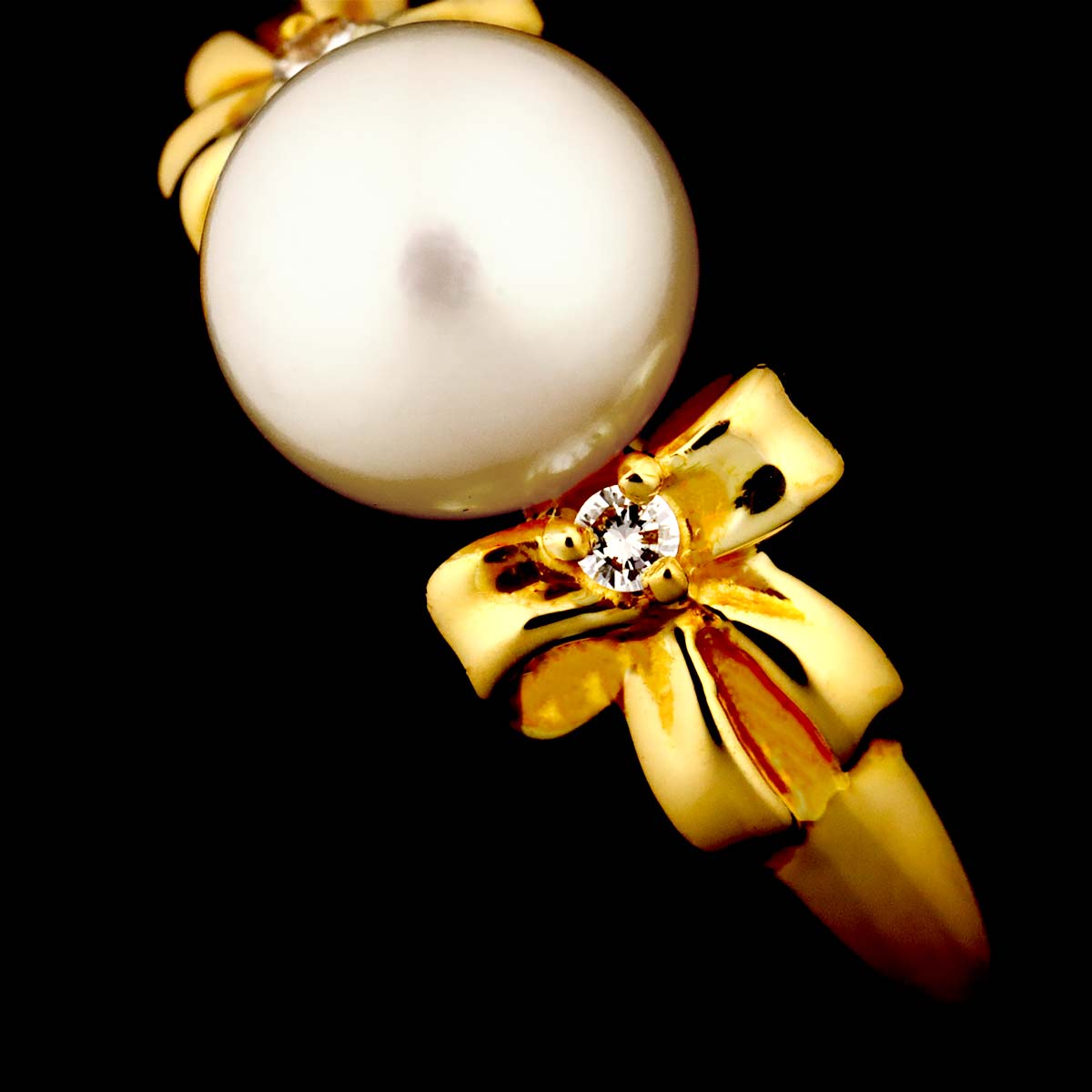 Akoya pearl 6.6mm Diamond 0.02ct Ring 18K YG 750 5.5-5.75(US)