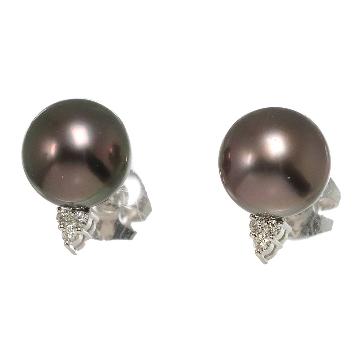 Black Pearl 8.9mm Diamond Earrings Pierced 18K WG 750 90306809