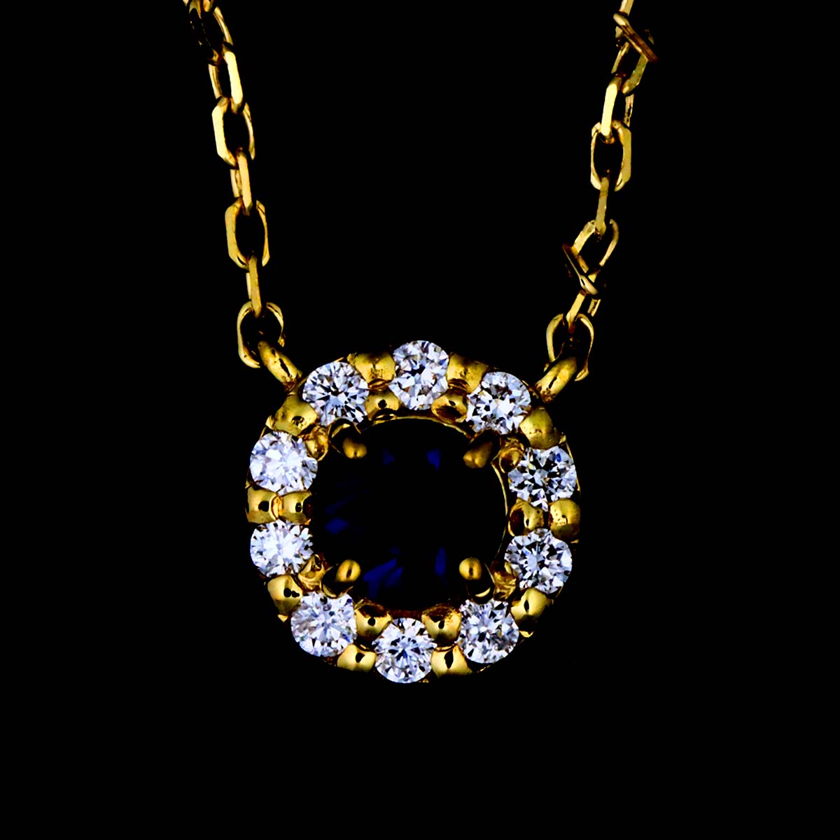Sapphire Diamond Necklace 18K Yellow Gold 750