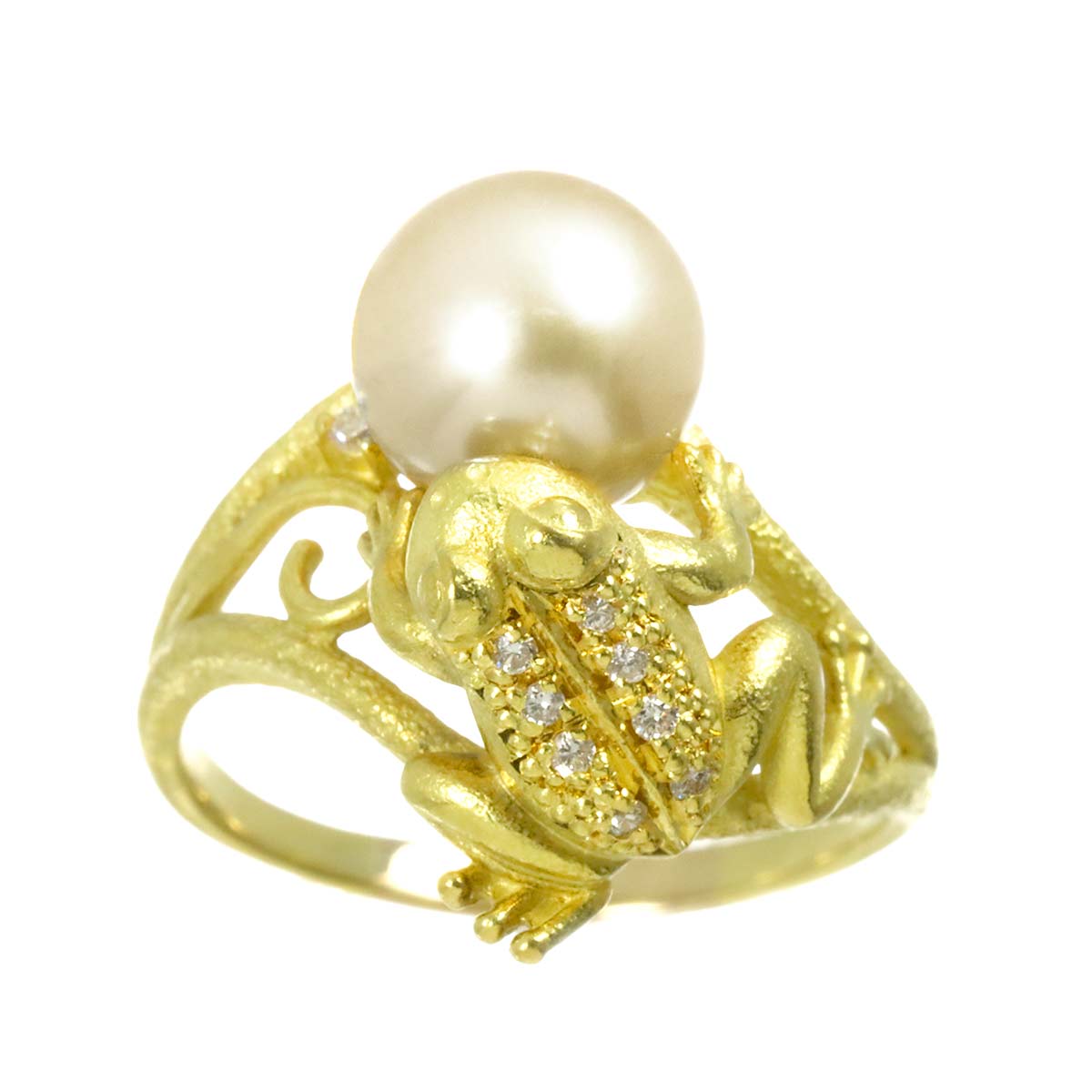 South Sea pearl 9.8mm Diamond 0.10ct Ring 18K K18 YG 750 9.75-10(US)
