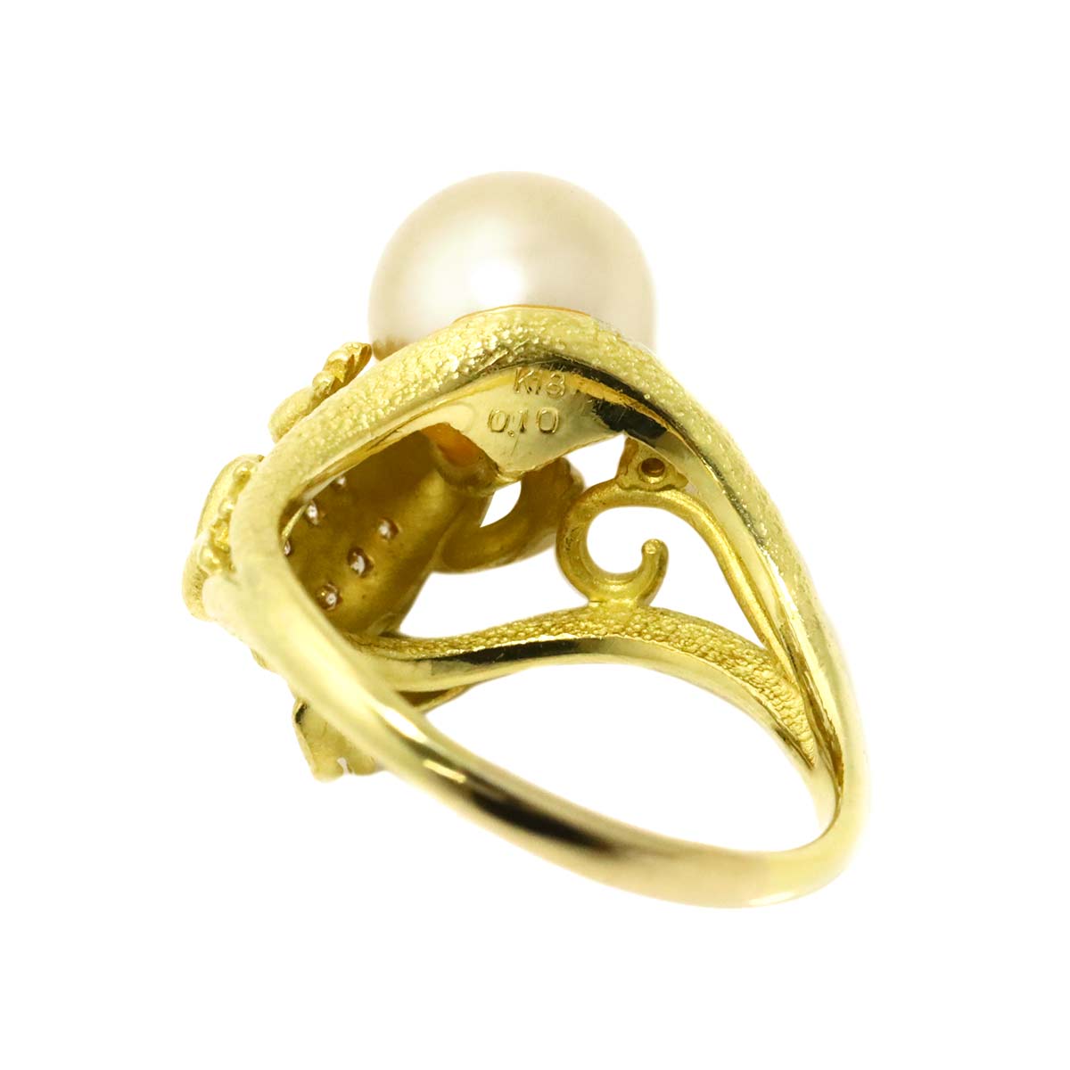 South Sea pearl 9.8mm Diamond 0.10ct Ring 18K K18 YG 750 9.75-10(US)