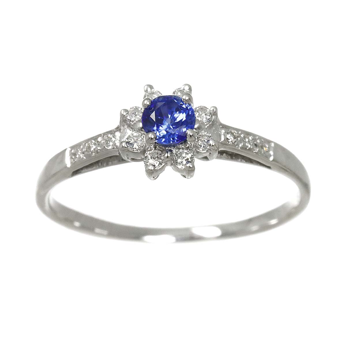 Sapphire 0.30ct Diamond 0.12ct Ring 18K WG 750 size6.25-6.5(US)