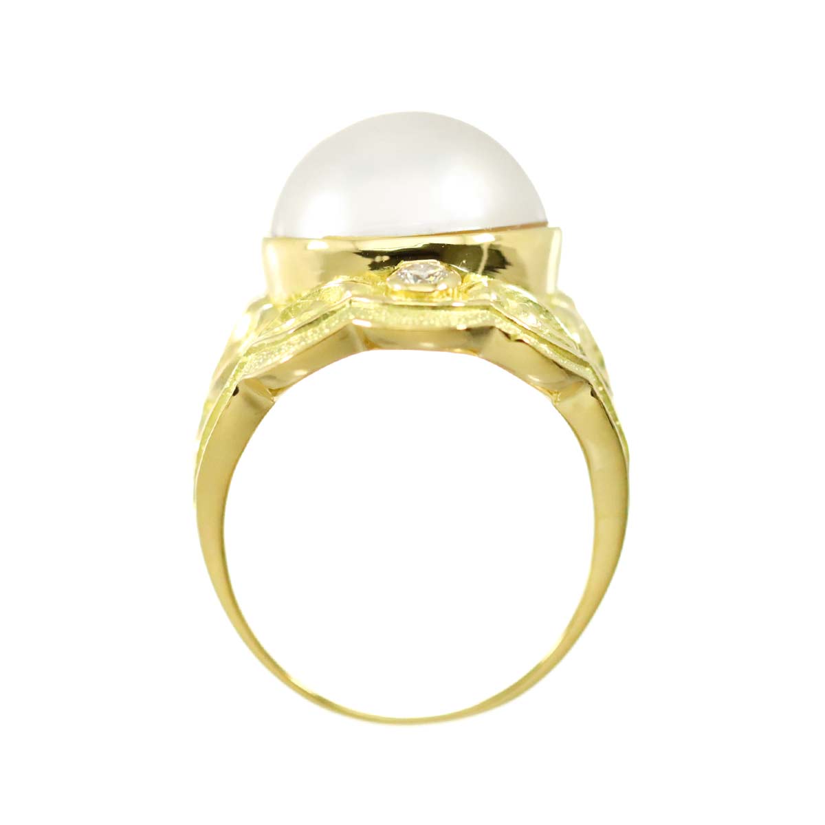 Mabe pearl Diamond 0.12ct Ring 18K Yellow Gold 750 size5.5-5.75(US)