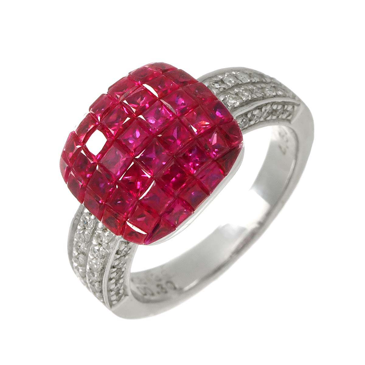 Ruby 4.50ct Diamond 0.30ct Ring 18K WG 750 size6-6.25(US)