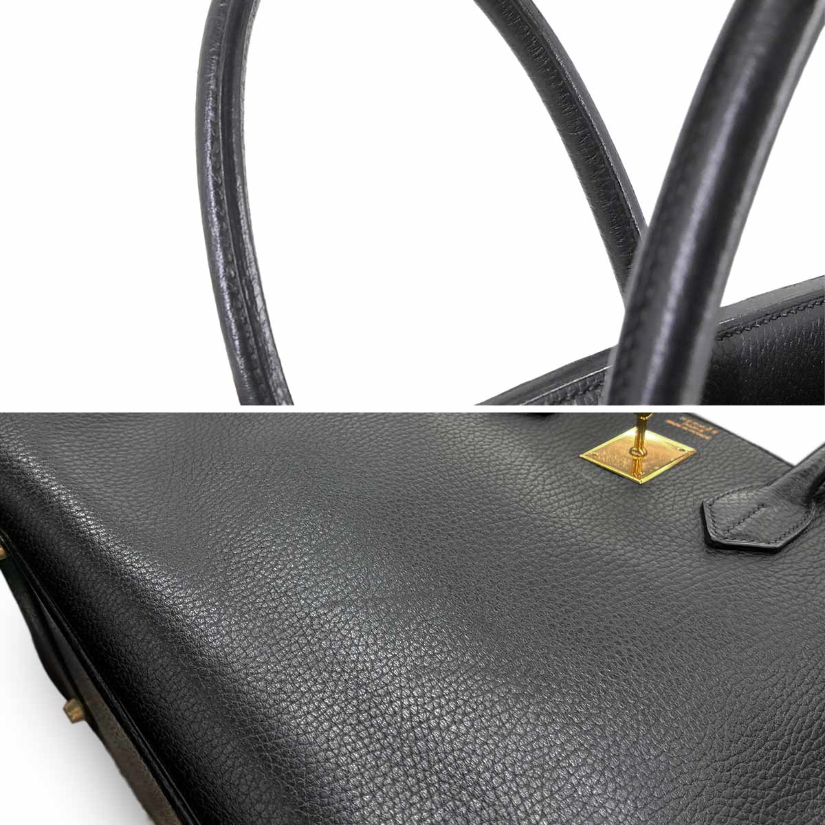 Birkin 35 Ardennes Leather Black Hand Bag Vintage Purse