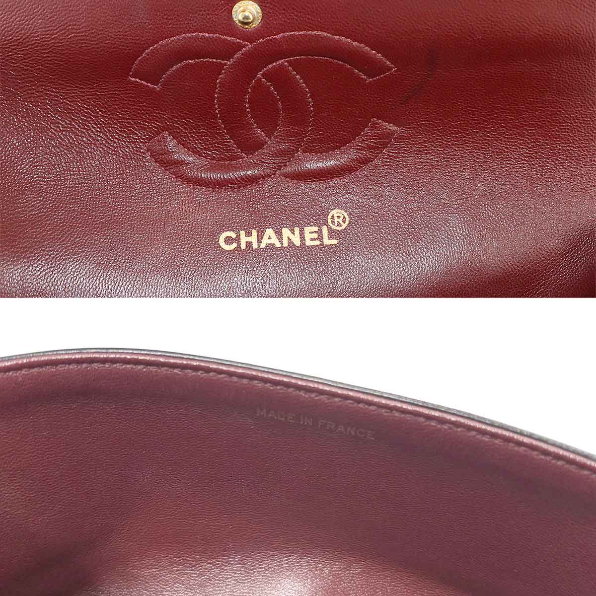 Chevron V Stitch Chain Shoulder Bag Leather Black A01112 Purse