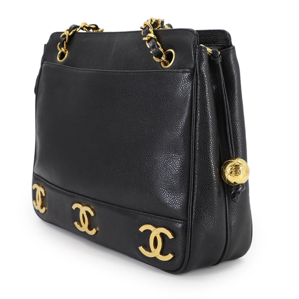 Triple Coco Tote Bag Leather Black Vintage A03675