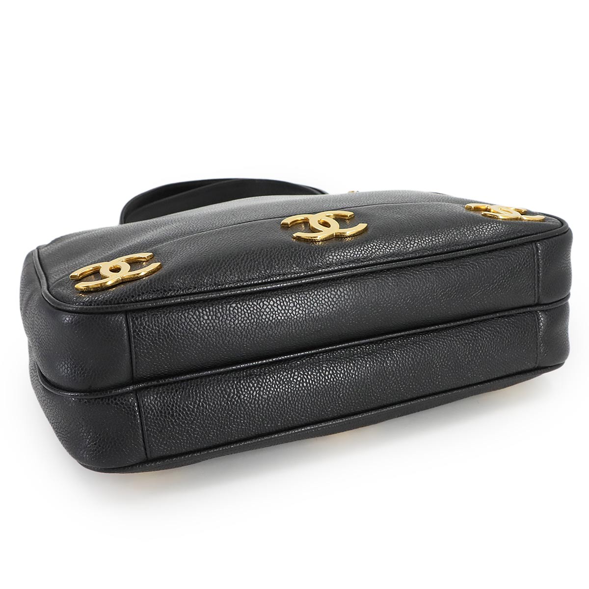 Triple Coco Tote Bag Leather Black Vintage A03675