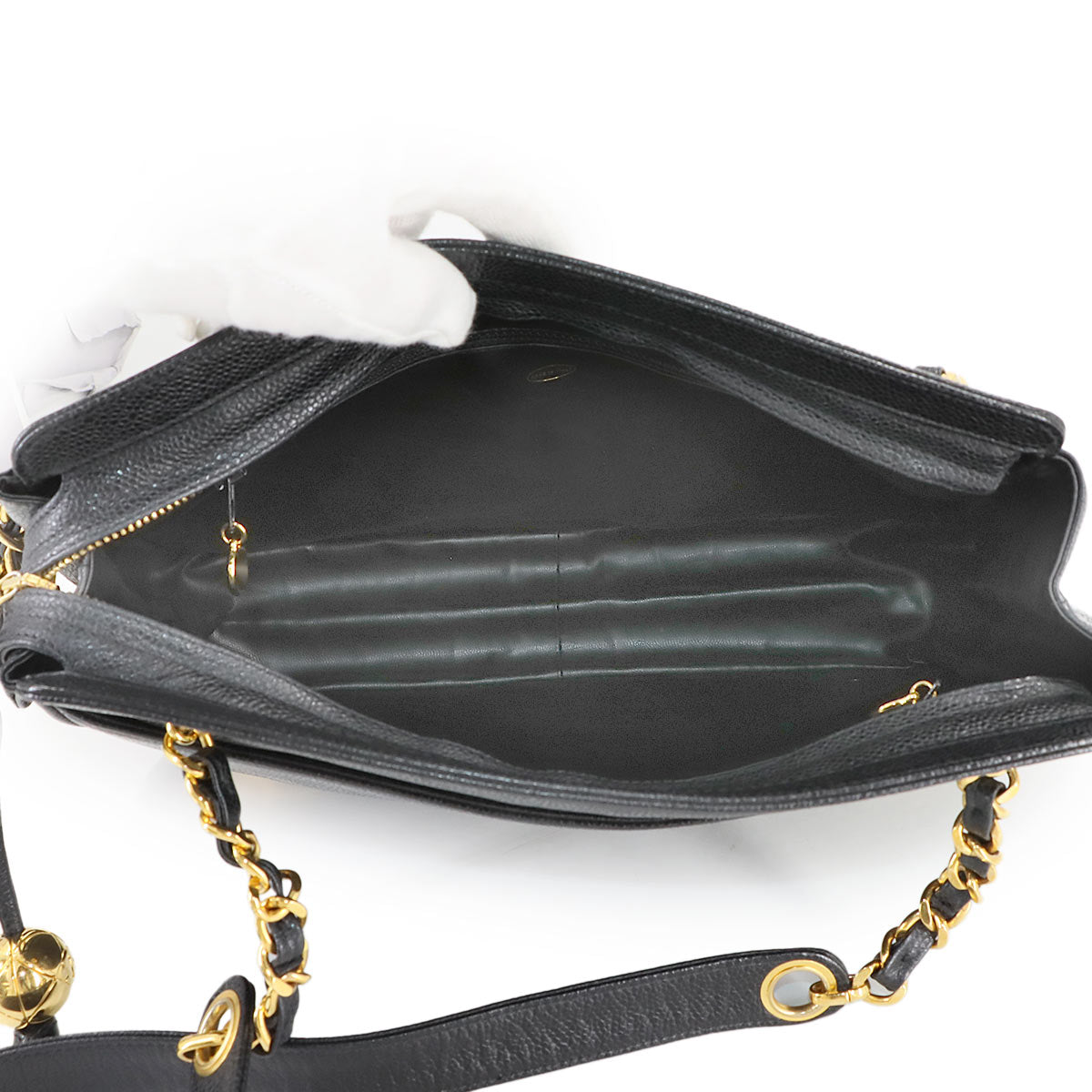 Triple Coco Tote Bag Leather Black Vintage A03675