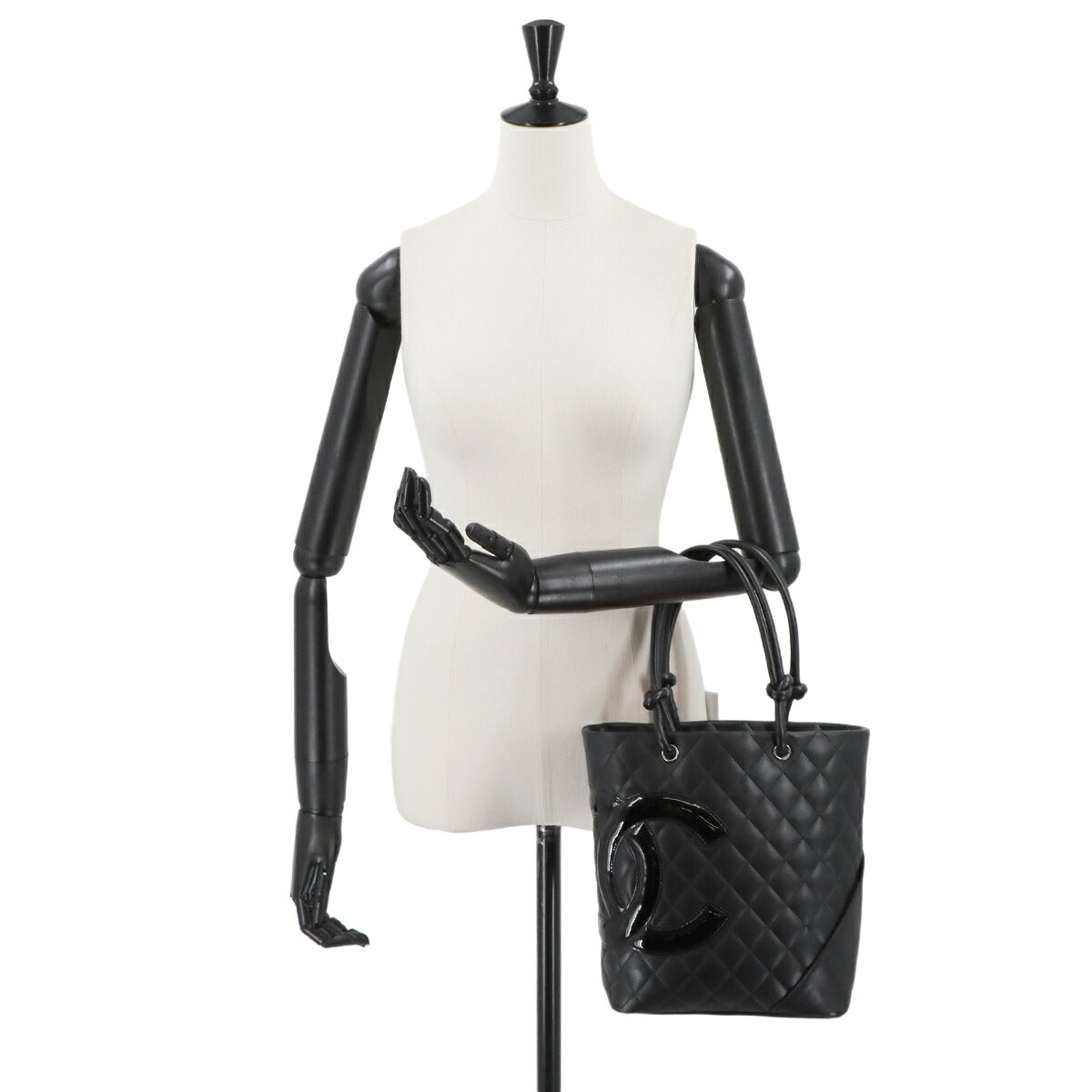 Cambon Line Medium Tote Bag Leather Enamel Black A25167 Purse