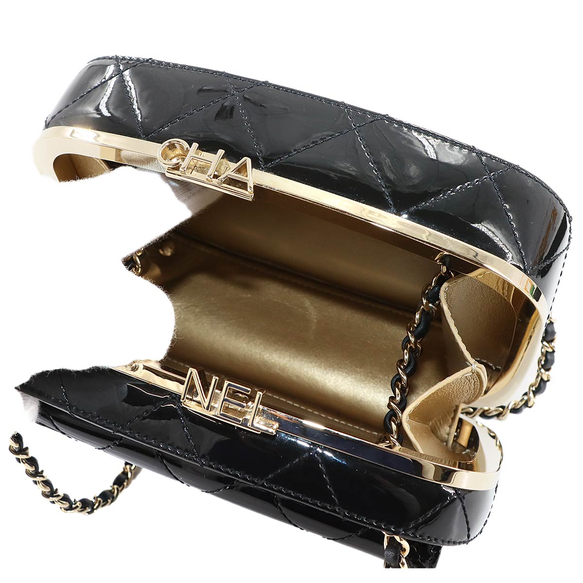 Mini Camera Case Chain Shoulder Bag Patent leather Black