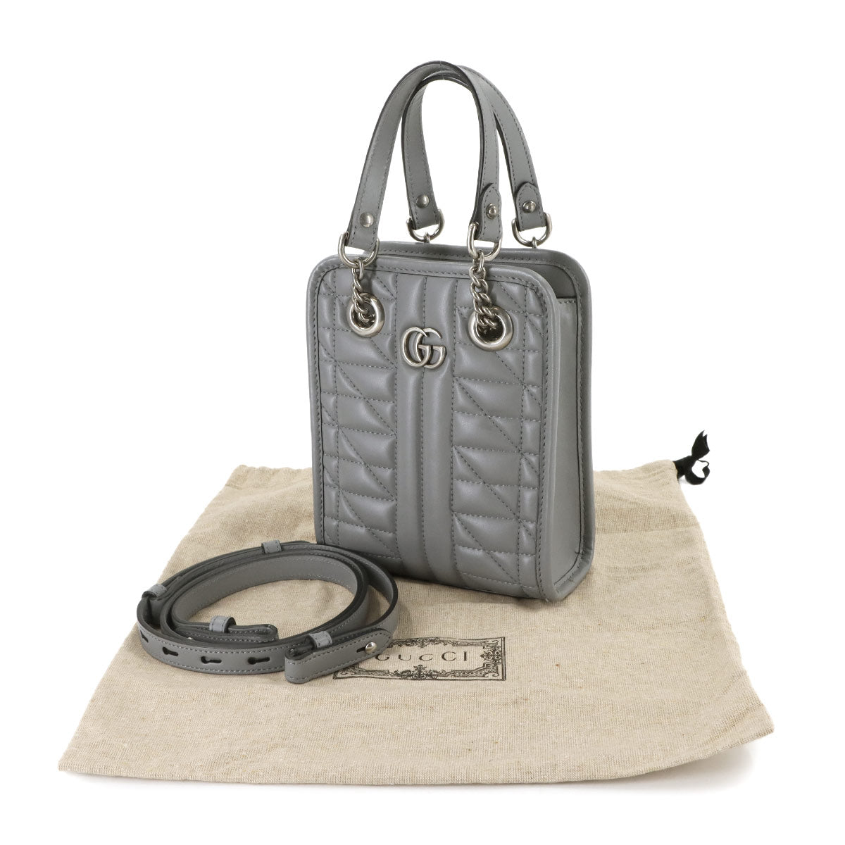 GG Marmont Quilting Mini Hand Shoulder Bag Gray 696123