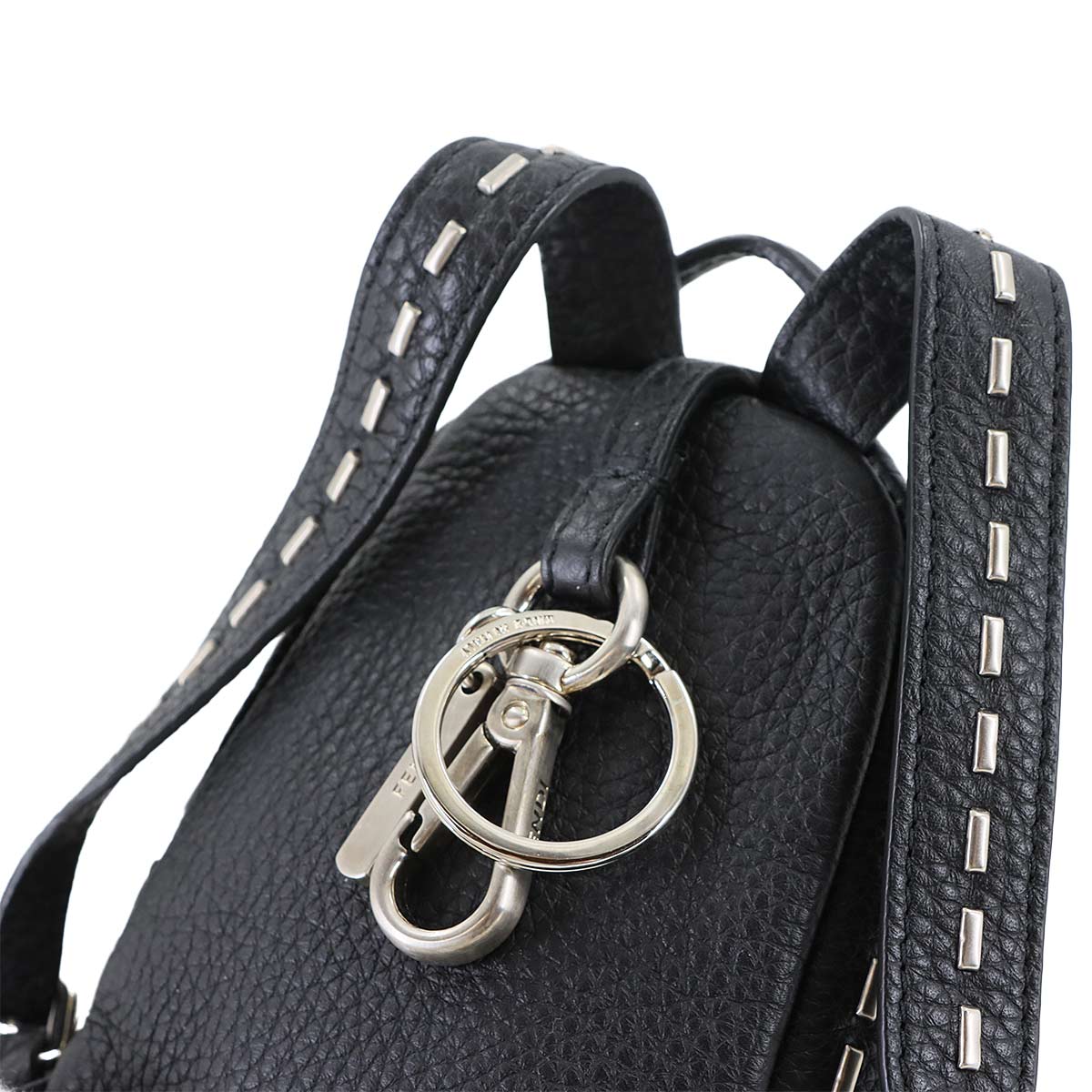 Backpack Keychain Bag Charm Key Charm Leather Black 7AR471