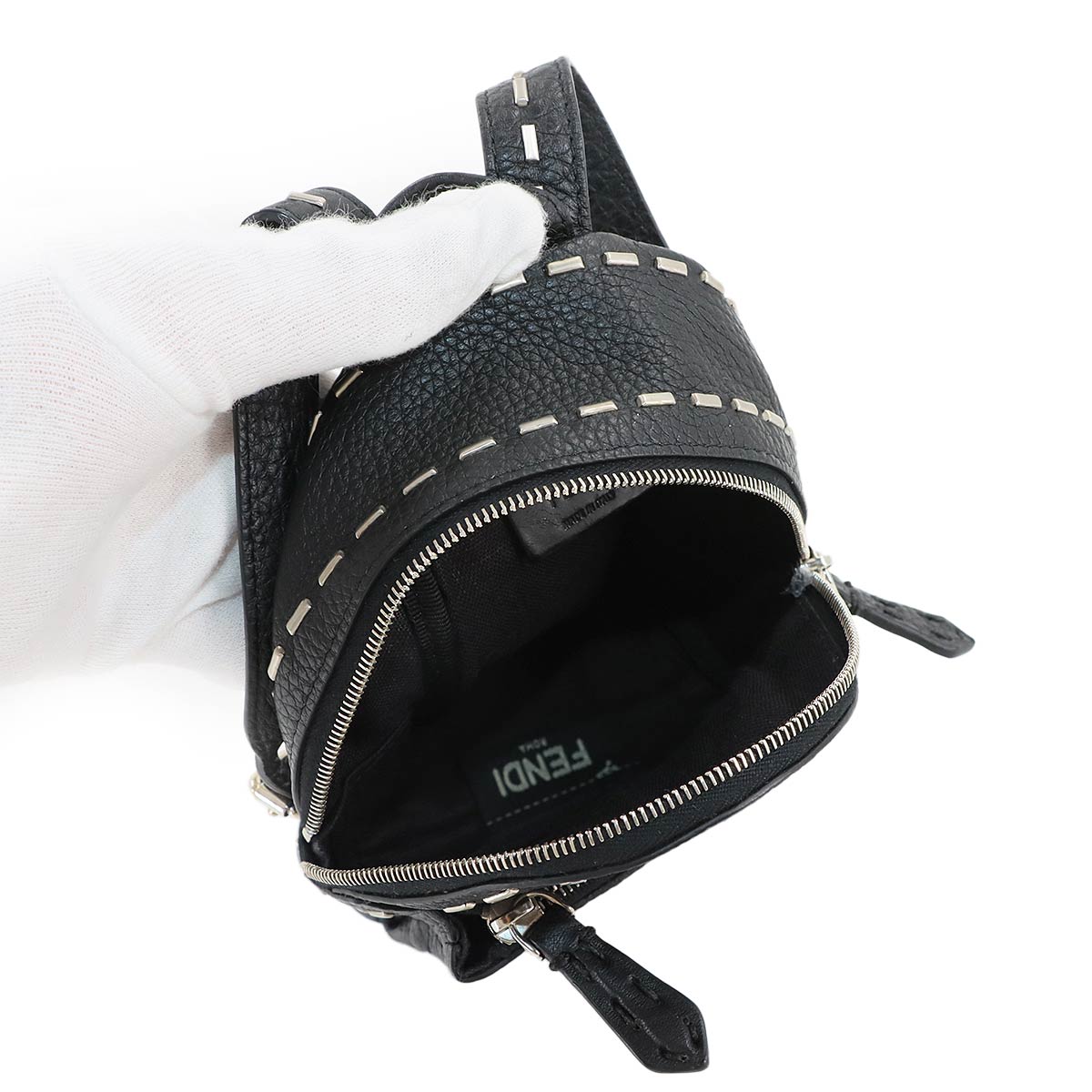 Backpack Keychain Bag Charm Key Charm Leather Black 7AR471