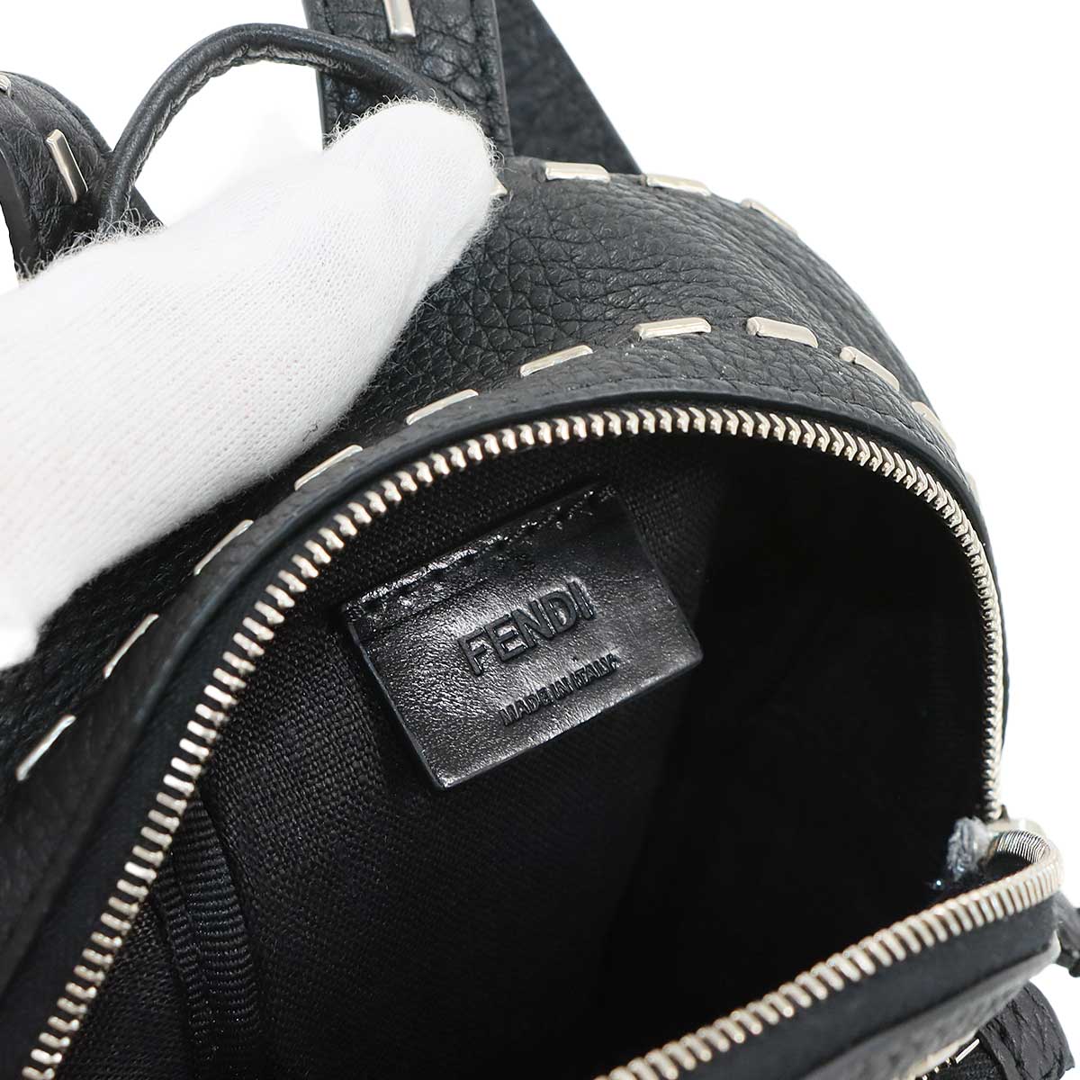 Backpack Keychain Bag Charm Key Charm Leather Black 7AR471