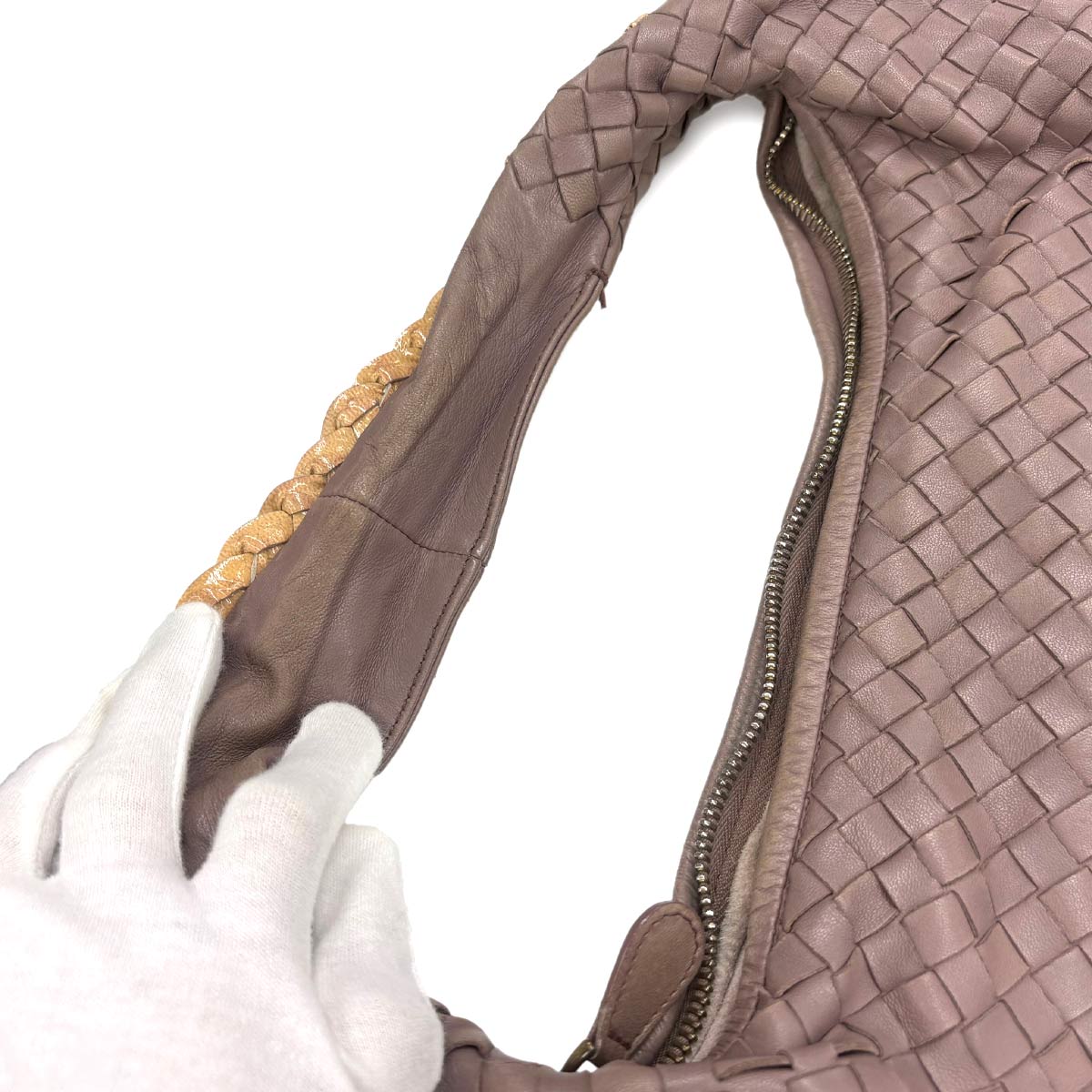 Intrecciato Hobo Shoulder Bag Leather Purple