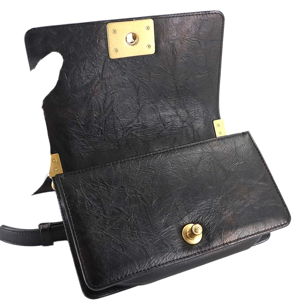 BOY CHANEL Small Chain Shoulder Bag Leather Black A67085