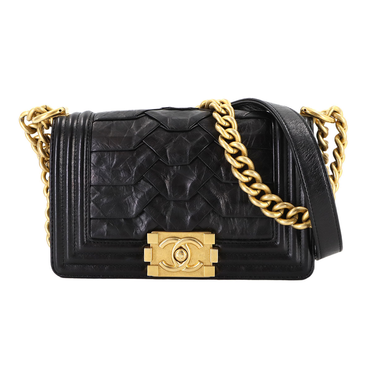BOY CHANEL Small Chain Shoulder Bag Leather Black A67085