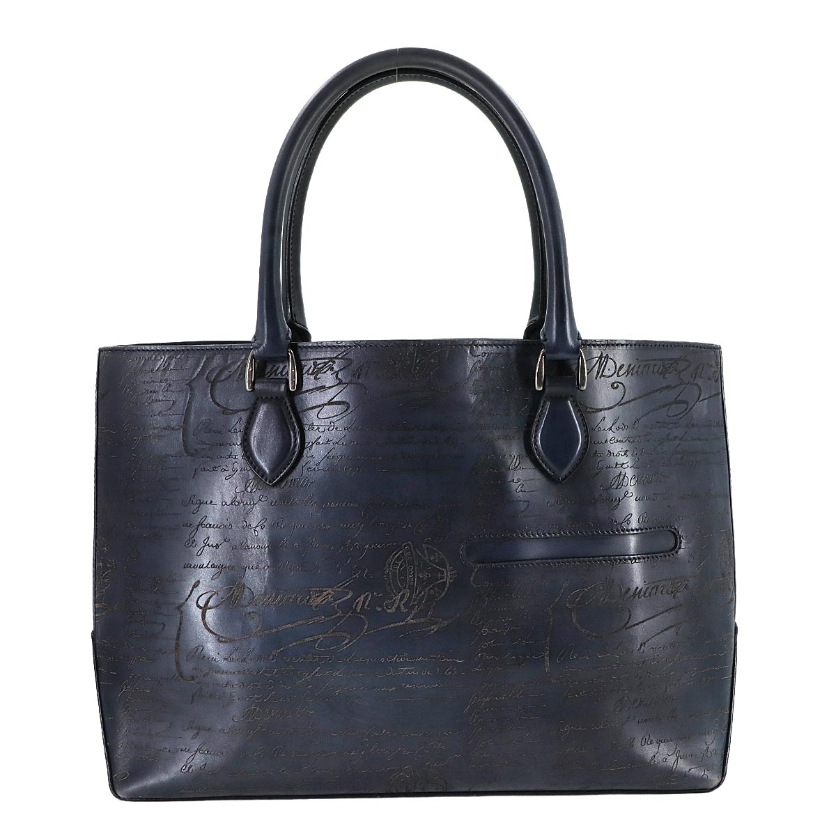 Calligraphy Toujours Tote Bag Venezia Leather Navy Purse