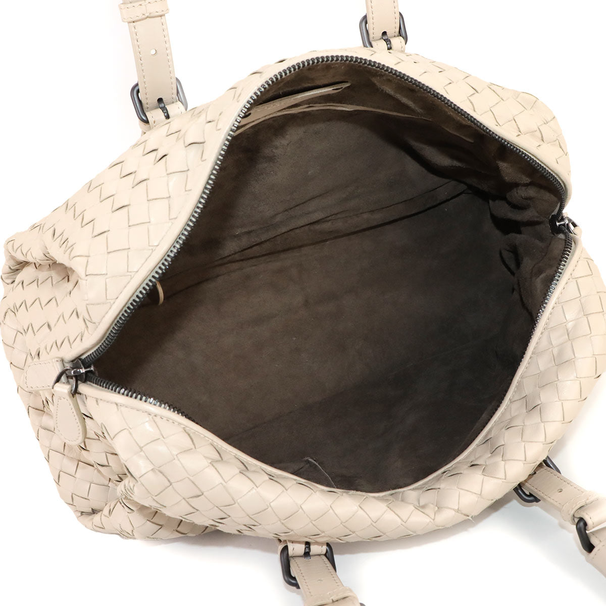 Intrecciato Hand Bag Leather Beige Purse