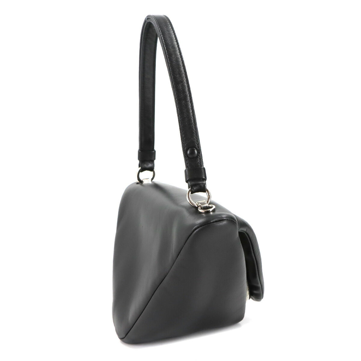 Triangle Hand Shoulder Bag Leather Black 1BA315 Purse