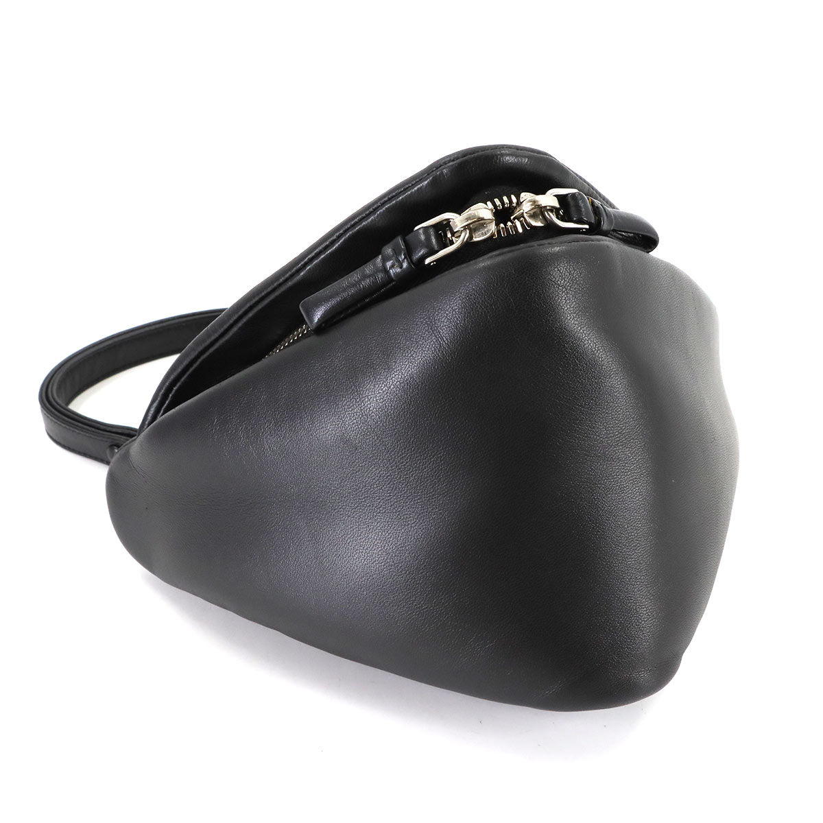 Triangle Hand Shoulder Bag Leather Black 1BA315 Purse