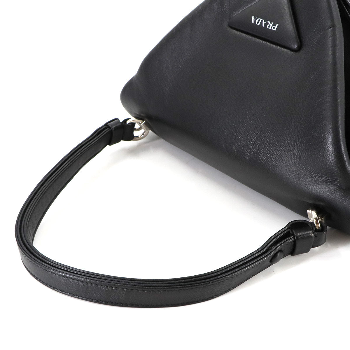 Triangle Hand Shoulder Bag Leather Black 1BA315 Purse