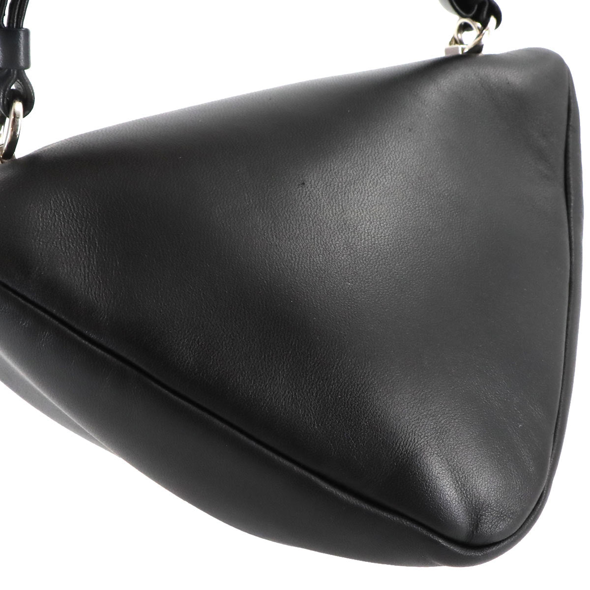 Triangle Hand Shoulder Bag Leather Black 1BA315 Purse