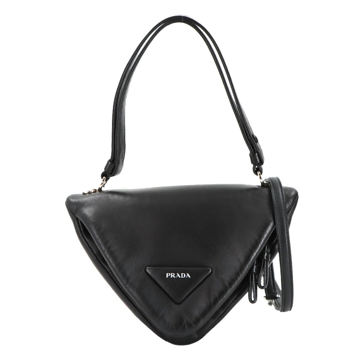 Triangle Hand Shoulder Bag Leather Black 1BA315 Purse
